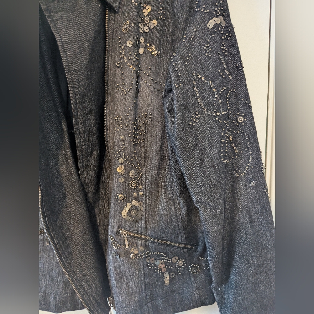 Chico's Vintage 90s Dark Jean Jacket with Embellishments - Picture 9 of 12